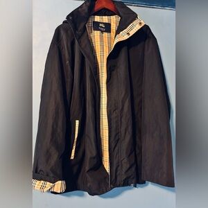 Men’s Burberry Black Raincoat with Beige Plaid Trim Sz XXXL